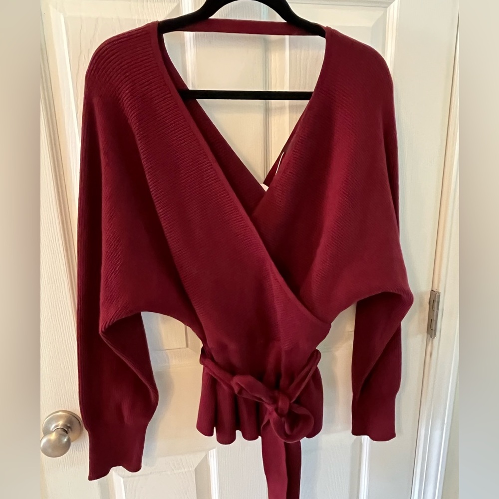 NWT Zesica wrap ruffle belted waist knit sweater pullover